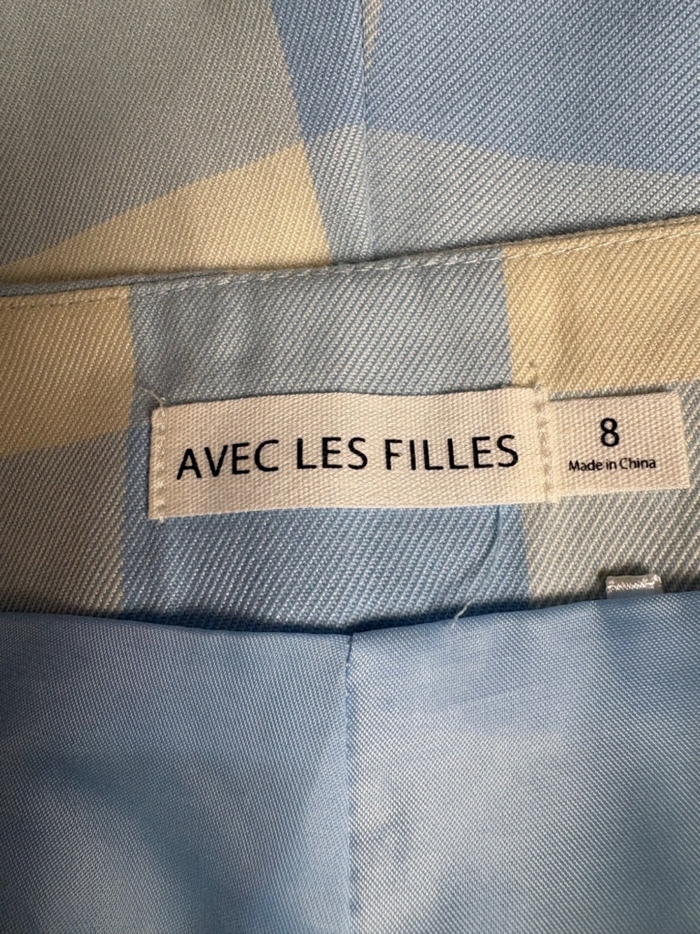 New Avec Les Filles Gingham Blue and White Shorts Size 8 - Picture 5 of 6